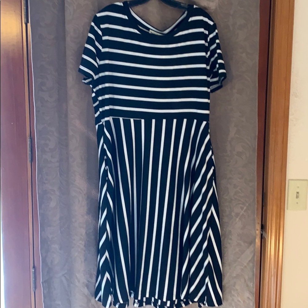 Black and white striped dress.
